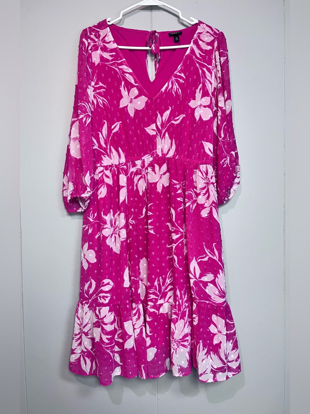 Torrid 00 Pink Floral Babydoll Dress – Hot Pink Floral Long Sleeve Dress